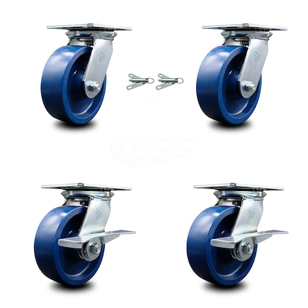 Service Caster 6 Inch Solid Poly Swivel Caster Swivel Locks 2 Brakes, 2PK SCC-35S620-SPUR-BSL-2-SLB-2